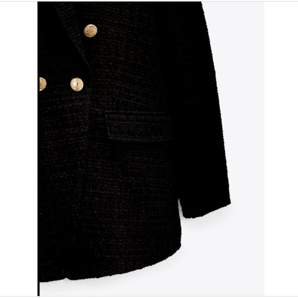 COPY - ZARA WOMEN NEW DOUBLE BREASTED TEXTURED WEAVE BLAZER BLACK 2761/257 XS - Picture 10 of 13